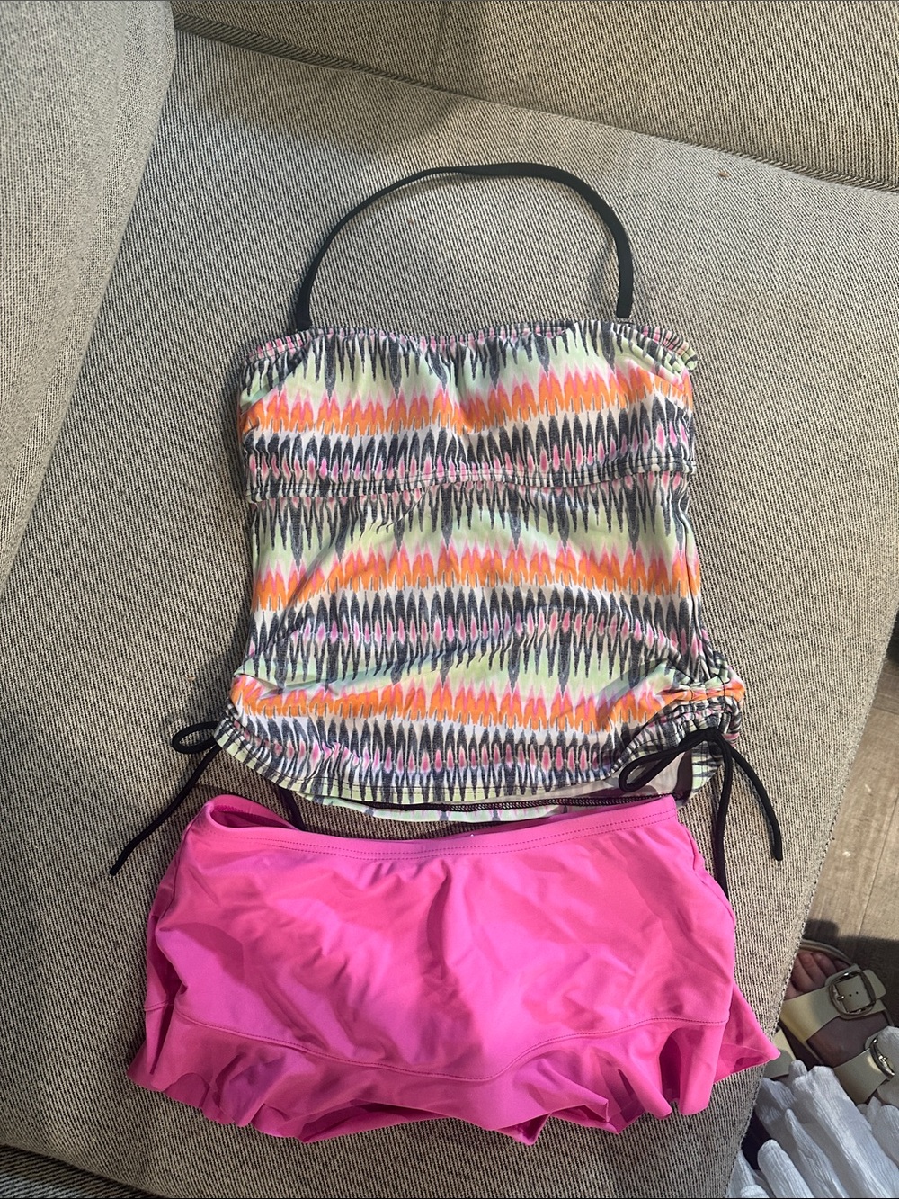 Hula Honey Pink Swim Skirt with Multicolor Zigzag Tankini